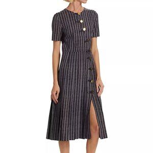 Altuzarra Myrtle Striped Button Midi-Dress Color Truffle Size 34 (2)
